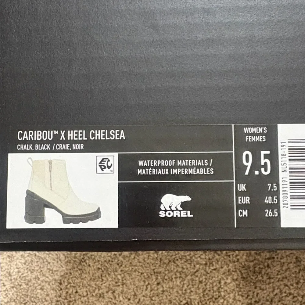 NIB Sorel Caribou X Heel Chelsea Boot Chalk White Waterproof Platform $180